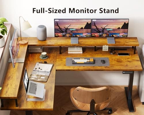 AODK Electric L Shaped Standing Desk, 59 Inch Height Adjustable Stand Up Desk with Power Outlets ＆ Full Monitor Stand, Reversible Corner Desk for Home Office ＆ Computer Workstation, Rustic Brown 5