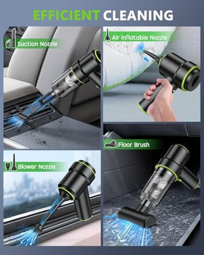 CODN Handheld Car Vacuum Portable Cordless 12000PA, 2 in 1 Handheld Vacuum Cleaner and Air Duster with Multi-Nozzles and LED Light, Mini Hand Held Vacuum Rechargeable for Home, Car, Office, Pet Hair 5