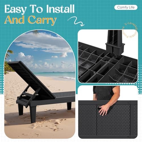 Greesum Outdoor Chaise Lounge Chairs Set of 2 with 5-Position Adjustable Backrest, Waterproof PP Sun Loungers for Garden Pool Beach Patio Deck Sunbathing, Black 5