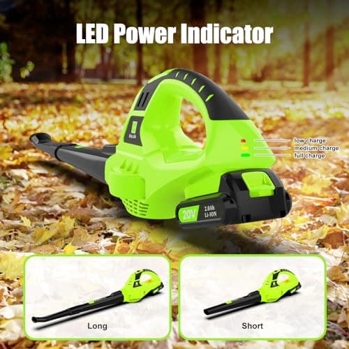 Leisch Life 21V Leaf Blower Cordless | Handheld Electric Lightweight Blower with 2.0Ah Rechargeable Battery & Fast Charger | Adjustable Speeds, Portable Design for Lawn, Patio, Yard, Sidewalk Cleaning 5
