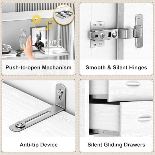 Eclathome Display Cabinet with Glass Doors, 4-Tier Display Case with 3-Color Lights & Human Body Sensor, Storage Cabinets with 3 Shelves & 2 Drawers for Collectibles/Living/Dining/Game Room, White 7