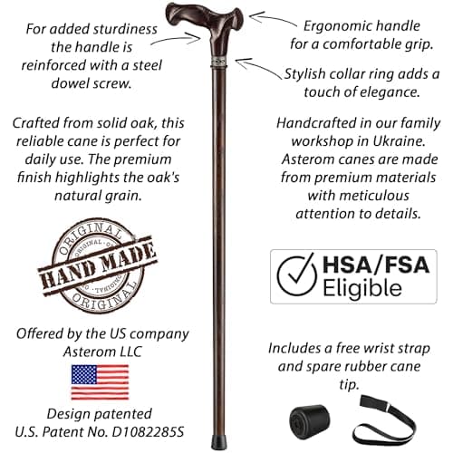 Asterom Walking Cane - Handmade, Ergonomic, Canes for Men - Wooden Walking Sticks for Seniors, Unique (Walnut, 36 Inches) 5