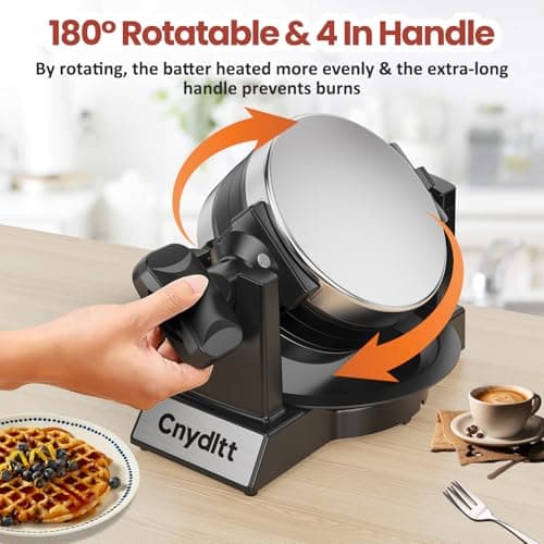 Cnydltt Double Waffle Maker, 1400W Rotating Belgian Waffle Iron with Nonstick Plates, 180° Flip, 8-Slice, Removable Drip Tray, Locking Lid & Cool Touch Handles, Stainless, Black 6