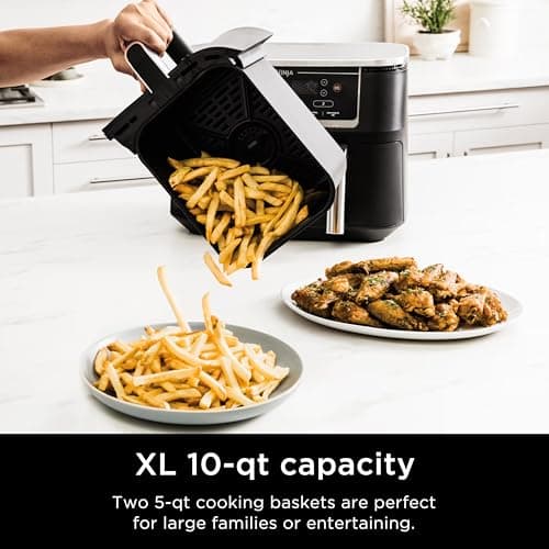 Ninja R-AD300CO Foodi 6-in-1 10-qt. XL 2-Basket Air Fryer with DualZone Technology, Black (Renewed) 5