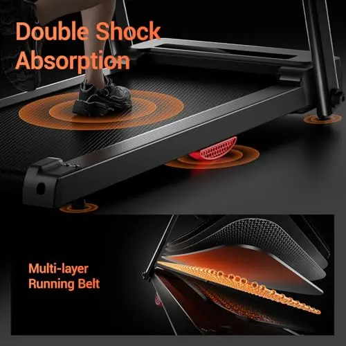 LONTEK Treadmills for Home, 3.0HP Quiet Brushless Folding Treadmill with Heart Rate Sensor, Silicone Damping System, 300lbs Weight Capacity, Holder for Cup&Phone 7