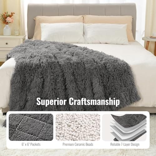 Uttermara Weighted Blanket Queen Size 15 Pounds for Adults, Sherpa Faux Fur Heavy Blanket for Couch Bed, Super Soft Plush Fleece & Cozy Sherpa Reverse, Luxury Long Fur Throw Blankets, 60" x 80", Gray 5