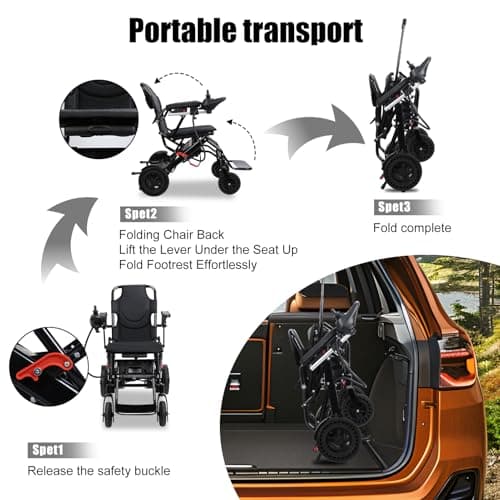 Electric Wheelchair, Foldable Power Wheelchair for Adults with 12 Mile Range and Large Footrest, Lightweight 40Lbs 500W Motor Folding Compact Motorized Wheelchair for Seniors Black 5