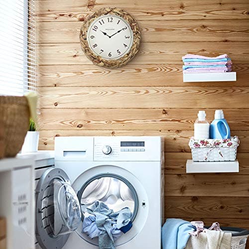 Presentime & Co Farmhouse Series, Rustic Woven Clock, 10.5 inch, Natural Woven Water Hyacinth/Sea Grass. Wall Sculpture, Wall Art and Timepiece for Home Decoration/Decoration/Farmhouse Décor. 6