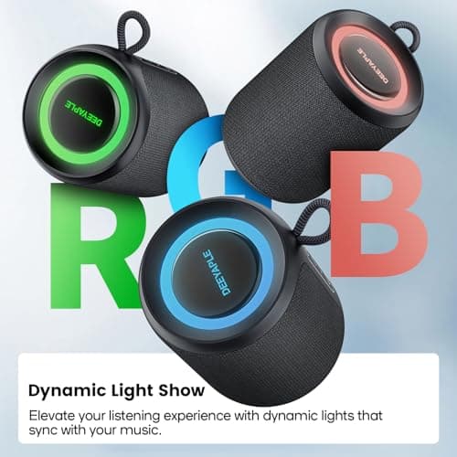 Bluetooth Speaker Wireless,IP67 Waterproof & Dustproof Portable Speaker with Lights,15W Loud Stereo Sound, 2500mAh Battery All Day Playtime, TWS Pairing, BT5.3, Home/Party/Outdoor/Beach (Black) 6