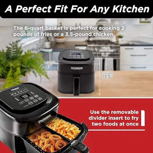 Nuwave Brio 6-Quart Digital Air Fryer Including Non-Stick Baking Pan and Stainless-Steel Cooking Rack (6-Quart + Gourmet Kit), Black 7