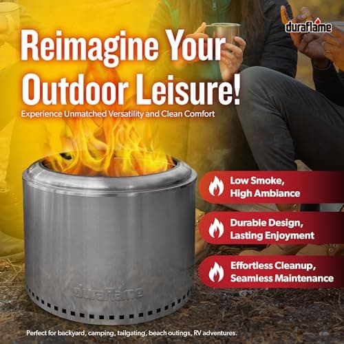 Duraflame 19.5 Inch Portable Smokeless Lightweight Fire Pit with Double Walled Technology and Removable Grate for Camping, and Tailgating, Silver 9