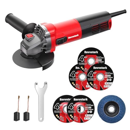 Revvstark Angle Grinder, 7.5-Amp 4 1/2 inch Electric Grinder Power Tools 12000 RPM with Cutting and Grinding Wheels, Flap Disc and Auxiliary Handle for Cutting, Grinding, Polishing, M14 Thread