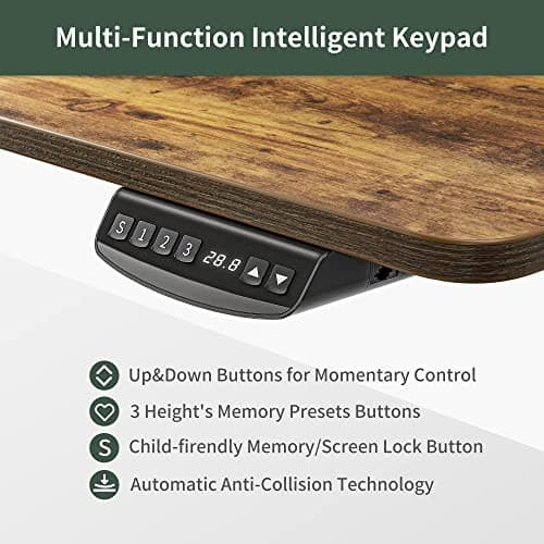 FEZIBO 48 x 24 Inch Height Adjustable Electric Standing Desk with Double Drawer, Stand Up Table with Storage Shelf, Sit Stand Desk, Rustic Brown 5