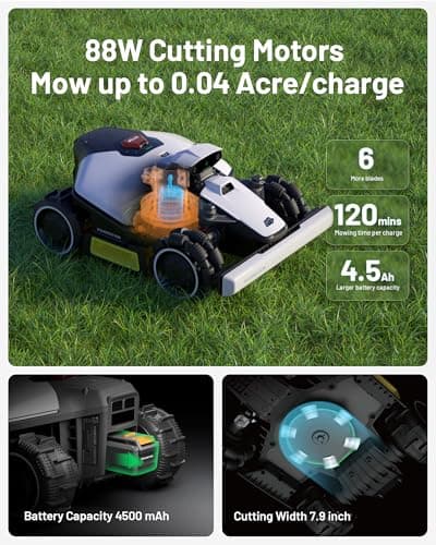 Mammotion LUBA Mini AWD 800H Robot Lawn Mower with 4G, Reception 0.2 Acre, Max. 0.25 Acre, All-Wheel-Drive for 80% Slope, UltraSense AI Vision+RTK Auto-Mapping, Cutting Height 2.2"-4.0" 5