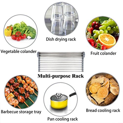 Hhyn Roll-Up Sink Drying Rack 17.7"(L) x 13.8"(W) - Multipurpose Heat Resistant Over The Stainless Steel & Silicone Dish Rollable Kitchen Drainer, Gray 7