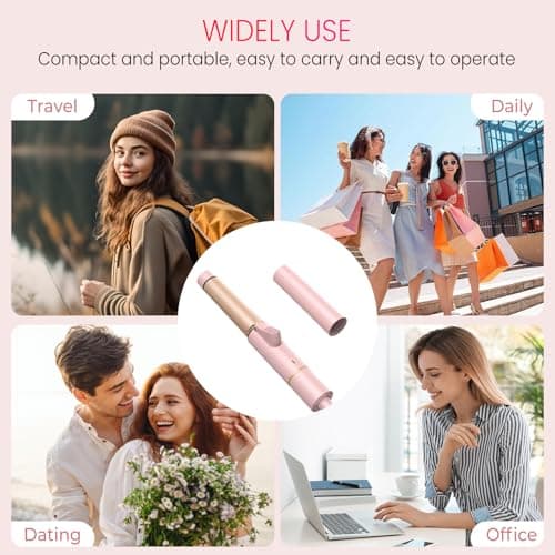 Mini Travel Curling Iron, European Travel Curling Iron Dual Voltage (100V-240V) Mini Size for Short Hair 1 inch, Portable Hair Curler with 30s Fast Heating Constant 180° for International (Pink) 6