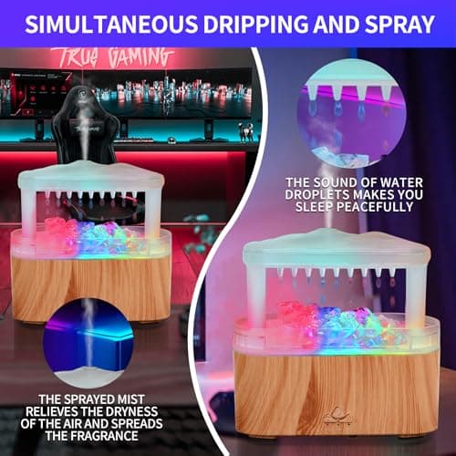 BOHOFAM Essential Oil Diffuser with Stone,Rain Cloud Humidifier, Simultaneously Water Drip and Air Mist,Aroma Diffusers has 8 Colorful and RBG Light Change for Home Bedroom 5