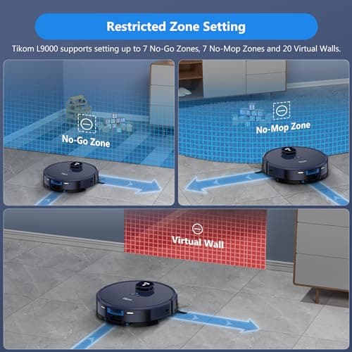 Tikom Robot Vacuum and Mop Combo, LiDAR Navigation, L9000 Robotic Vacuum Cleaner, 4000Pa Suction, 150Mins Max, 14 No-go Zones, Smart Mapping, Good for Pet Hair, Carpet, Hard Floor 6