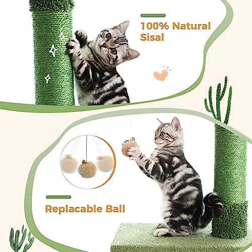 Meow Sir Floor to Ceiling Cat Tree Ajustable Height [82-108 Inches=208-275cm] 6 Tiers Tower Fit for 7-9 Feet Ceiling with Cat Condo Hammock and Sisal Covered Post for Indoor Cats-Green Cactus 5