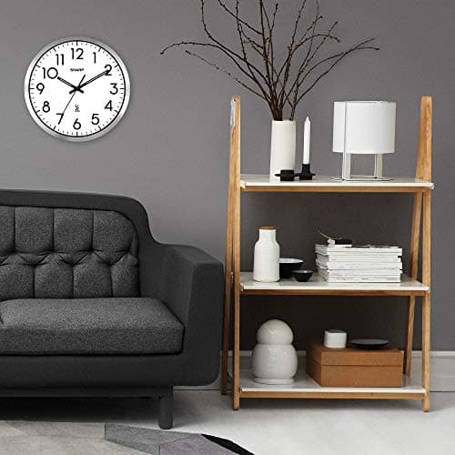 Sharp Atomic Analog Wall Clock - 12" Silver Brushed Finish Sets Automatically- Battery Operated Easy to Read Use: Simple, Style fits Any Decor 8