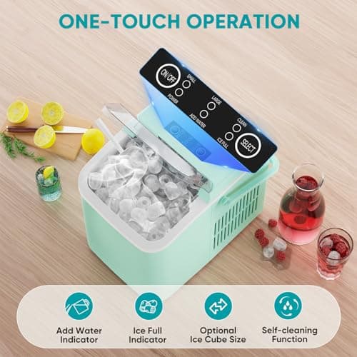 Ice Maker, Portable Countertop Icemaker Machine, Self Cleaning Quiet 2 Sizes Bullet Cubes Makers, 9 Cubes in 6 Mins, 26.5lbs/24Hrs with Ice Scoop, Basket and Handle for Home Kitchen Party 5
