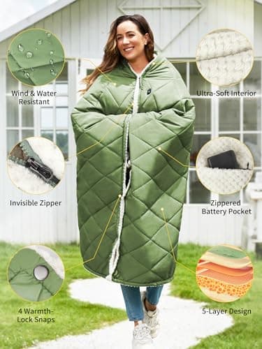 Heated Blanket Battery Operated, 12V Portable Wearable Heated Shawl Poncho with 3 Heating Modes,Electric Heating Outdoor Blanket Throw for Camping,Traveling,Picnics,Car,50''X70'' 7