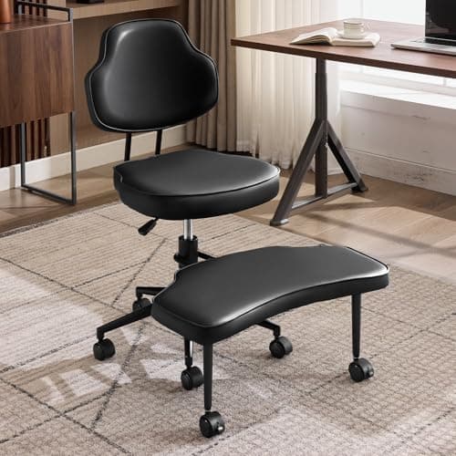 Ergonomic Cross Legged Office Chair with Lumbar Support & 360° Swivel Footrest for Meditation, Yoga, Home Office Work Criss Cross Desk Chair with Wheels, Adjustable Height for ADHD Desk