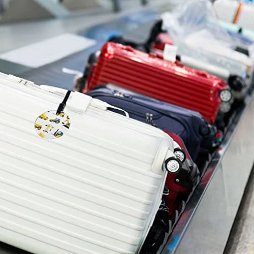 TKS MITLAN Yellow Building Machines Luggage Tags for Suitcases Mixing Truck Forklift Truck Crane Leather Baggage Suitcases Tag Name ID Label Privacy Cover Travel Bag Tags for Boys (Round 1 Pack) 7