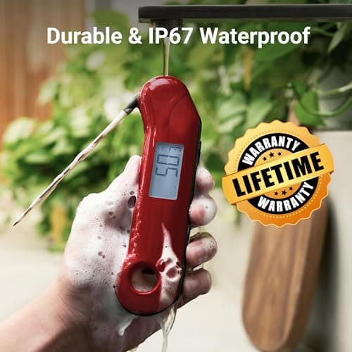 ThermoMaven Professional Digital Meat Thermometer, Ultra Fast 0.5 Sec Instant Read, NIST Certified Accurate to ±0.5°F, IP67 Waterproof, Backlit & Auto-Rotating Display, Auto Wake/Sleep, Dark Red&Gray 5