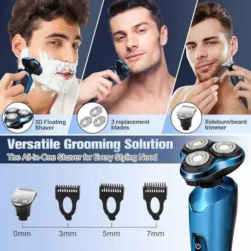 Electric Razor for Men, Mens Shaver for Wet Dry Beard/Sideburns/, Cordless Electric Shavers for Men Floating Head Replaceable Blades 5