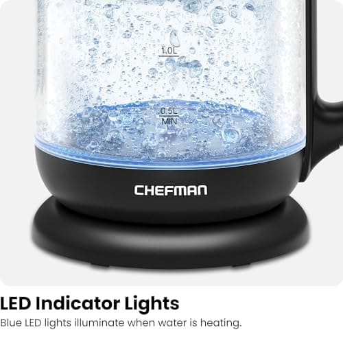 Chefman 1.7 Liter Electric Glass Tea Kettle, Fast Hot Water Boiler, One Touch Operation, Boils 7 Cups, Swivel Base & Cordless Pouring, Auto Shut-Off 7