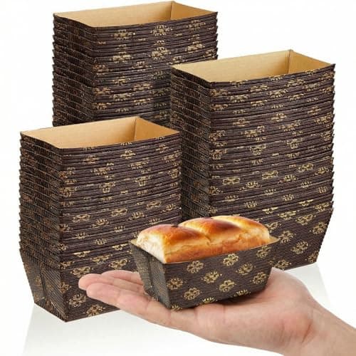 Tessco 60 Pieces Mini Paper Loaf Pans Disposable Rectangle Paper Baking Loft Pans for Quick Bread Small Pumpkin Breads, Microwave Oven Freezer Safe(3.1 x 1.5 x 1.7 Inch,Simple Style)