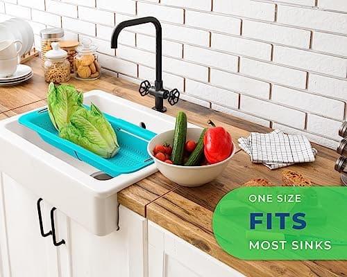 Comfify Over The Sink Colander - Sleek & Modern Strainer for Kitchen - Use with Pasta, Veggies, Grains, Rice & Berry and Fruit Washing Bowl - Strainer, Colander - Peacock Blue 7