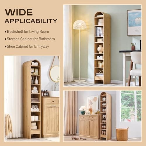 IFGET 67" Tall Arched Bookshelf, 8 Tiers Arch Bookcase with Storage, Modern Farmhouse Book Shelf with Adjustable Shelves, Wood Bookshelf w/Open Display Shelves for Living Room, Office (Natural) 5