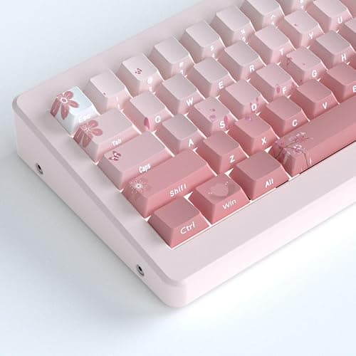 Tsungup PBT Keycaps Cherry Blossom Keycap Set - Custom Side Print Pink Keycaps,135 Keys Gradient DoubleShot Sakura Key caps Cherry Profile Keyboard Key caps for Mechanical Keyboards