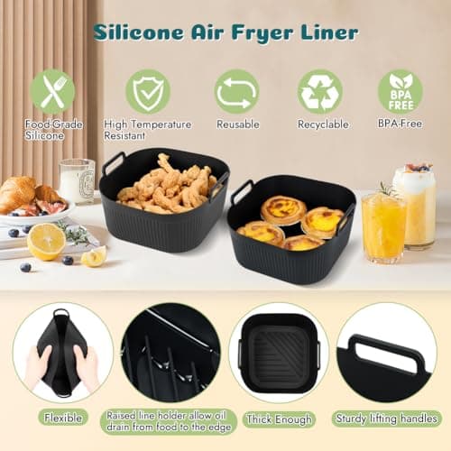 BYKITCHEN Small Silicone Air Fryer Liners for 1.5 to 3 QT Airfryer, 5.5in Mini Reusable Airfryer Silicone Liner, Compatible with CHEFMAN 2 Quart, Cosori 2.1QT, Dash 2.6Qt, Instant Vortex 2QT Air Fryer 5