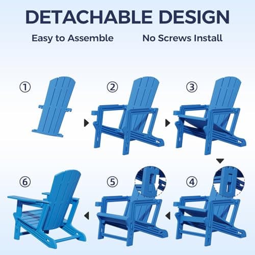 Adirondack Chair Set of 2, HDPE All-Weather Fire Pit Chairs, Wooden Textured Plastic Adirondack Chairs with 2 Cup Holders, Outdoor Lawn Chairs for Deck,Patio,Backyard, Klein Blue 7