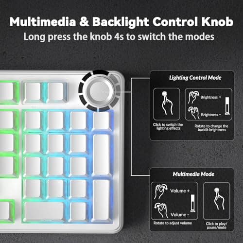 AULA F99 Pro Wireless Mechanical Keyboard-Silent Version,BT5.0/2.4GHz/USB-C Hot Swappable Custom Keyboard,Gasket Structure,Pre-lubed Linear Switches RGB Backlit Computer Gaming Keyboards,White 7