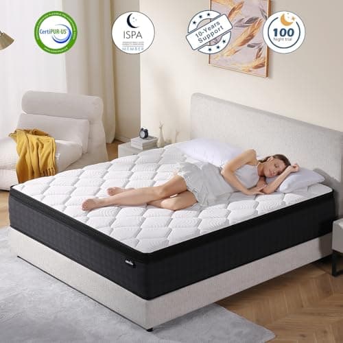DEHIJU Queen Size Mattress, 10 Inch Hybrid Memory Foam Queen Mattress in a Box, Pressure Relief, Medium, CertiPUR-US 7