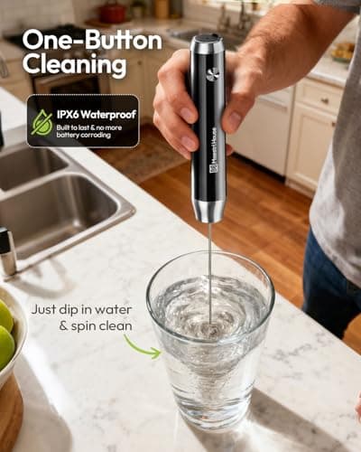 Maestri House Rechargeable Milk Frother with Stand, LunaFro Handheld Electric Foam Maker Waterproof Detachable Stainless Steel Whisk Drink Mixer Foamer for Lattes, Cappuccino 5