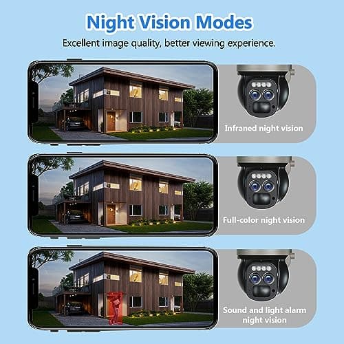 4K Solar Security Cameras Wireless Outdoor with Dual-Lens,360°PTZ Battery Powered Cameras for Home Security Outdoor,8MP Color Night Vision,PIR Sensor,Auto Tracking,Spotlight/Siren,Alexa,2.4/5Ghz,IP66 5