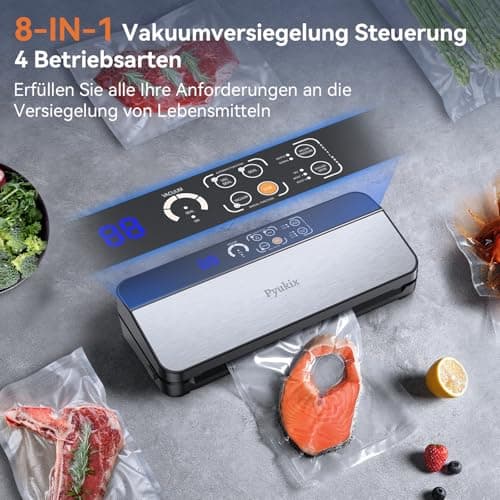 Vacuum Sealer Machine, Food Sealer Vaccum Sealers for Food 80KPA Automatic 8-IN-1 Sealing Dry/Moist Mode with Build-in Cutter&Storage, Digital Countdown, Air Suction Hose, 2 Roll-Bags, 11 Vacuum Bags 7