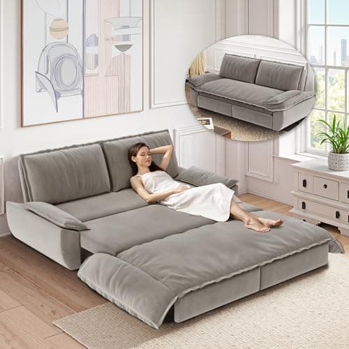 Lyngins Queen Size Sleeper Sofa Bed, 73.2 Inch Pull Out Couch Velvet Loveseat Sofa Bed, 3 in 1 Convertible Queen Couch Beds for Apartment，Bedroom, Living Room, Light Gray