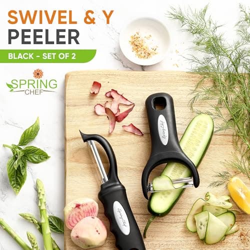 Spring Chef Swivel Vegetable Peeler & Y Potato Peeler for Kitchen with Soft Grip Handles and Ultra Sharp Stainless Steel Blades, Perfect for Veggie, Fruit, Carrot, Apple - Dishwasher Safe - Black 2