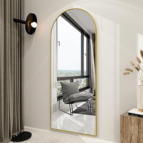 BEAUTYPEAK 65"x24" Arch Floor Mirror, Full Length Mirror Wall Mirrors Hanging or Leaning Arched-Top Full Body Mirror with Stand for Bedroom, Dressing Room, Gold 6