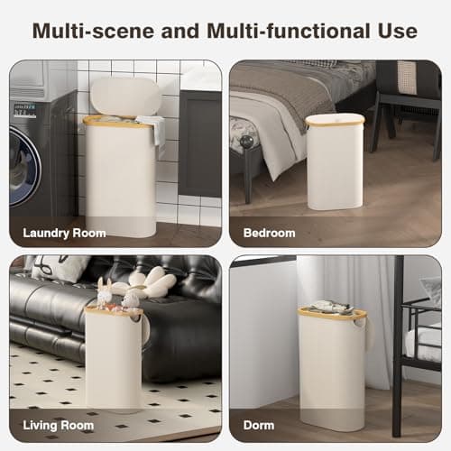 Slim Laundry Hamper with Lid, 60L Small Laundry Basket with Handles&Removable Bag, Thin Dirty Clothes Hampers for Laundry, Narrow Laundry Hampers for Bedroom Aesthetic, Beige 7
