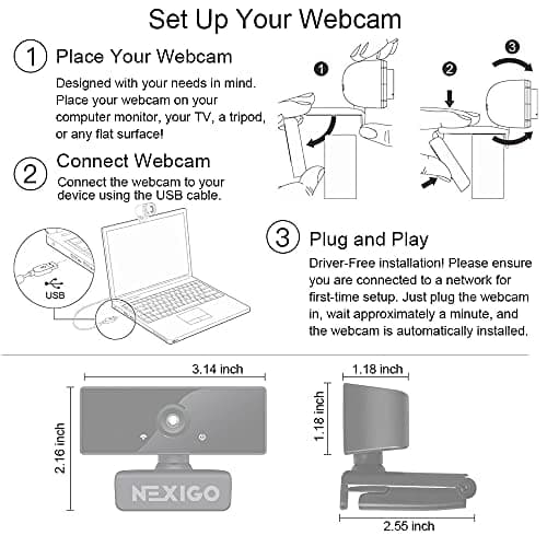 NexiGo N660 1080P Business Webcam, Dual Microphone & Privacy Cover, USB FHD Web Computer Camera, Plug and Play, for Zoom/Skype/Teams/Webex, Laptop MAC PC Desktop 9