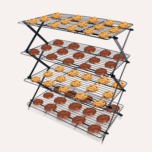 4-Tier Collapsible Cooling Rack For Baking - Expandable & Foldable Cookie Cooling Wire Rack - Baking Rack - Foldable Cooling Rack For Baking Supplies - Premium Quality & Sturdy Legs 8