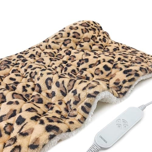 UNOWIX Full Weighted Heating Pad for Back Pain Relieve, 12 Heating Levels, 8 Timer Settings, Plush 2.3LB Hot Heated Pad, Holiday Gifts for Women Men Mom Dad (Leopard Print, 12''×24'' BWZ Brown)