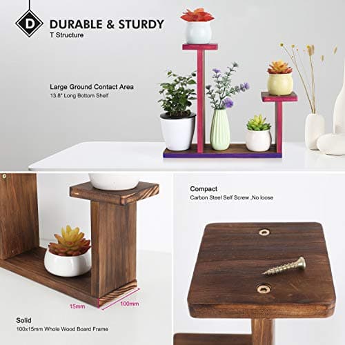 COOGOU Wood Desktop Plant Stand Indoor Small Windowsill Flower Shelf Tabletop Plant Shelf Holder Display Rack for Succulent Herb in Living Room Office 6